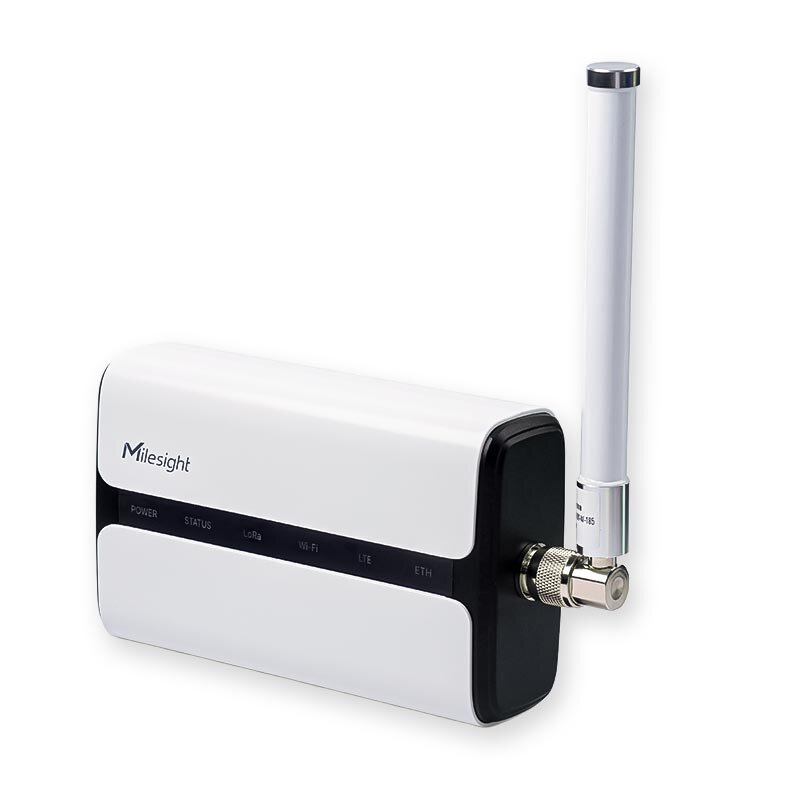 Gateway LoRaWAN semi-industriale Milesight UG65 IP65 con antenna esterna per connettività IoT a lungo raggio.